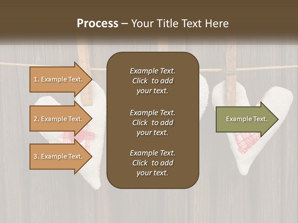 Three Hearts Hanging On A Clothes Line With Clothes Pins PowerPoint Template