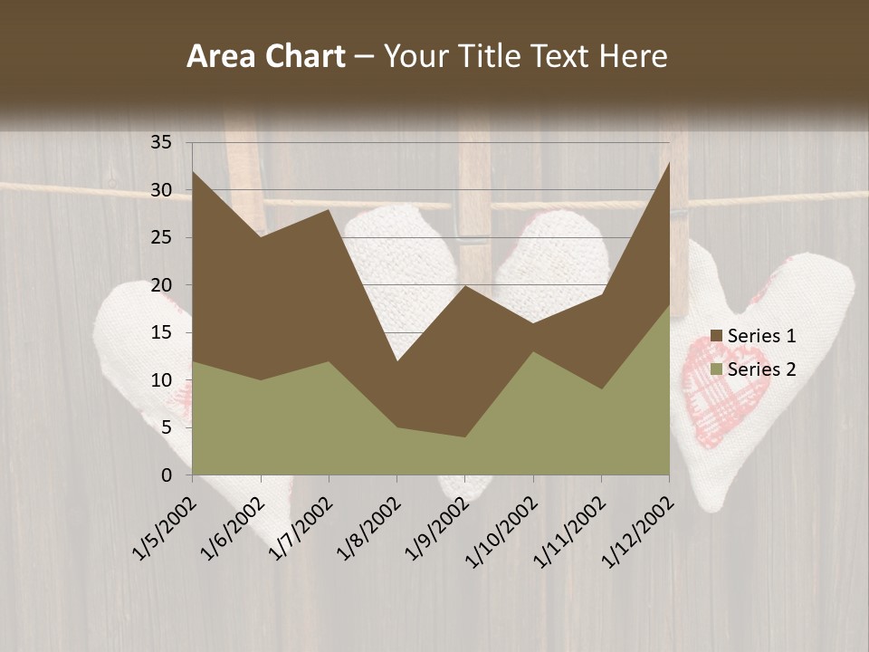 Three Hearts Hanging On A Clothes Line With Clothes Pins PowerPoint Template
