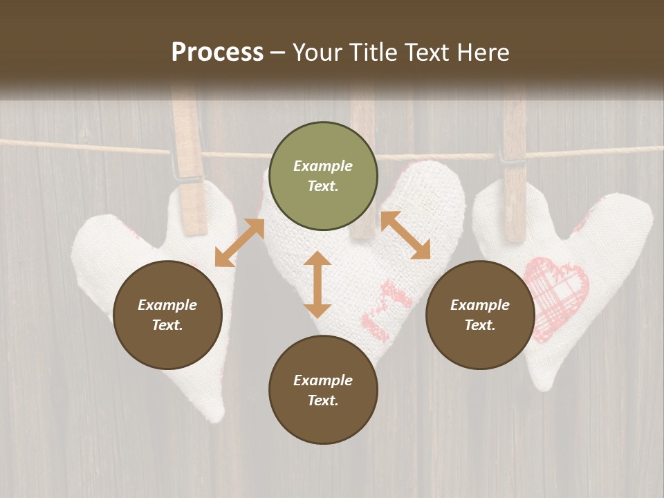 Three Hearts Hanging On A Clothes Line With Clothes Pins PowerPoint Template