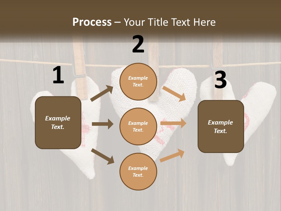 Three Hearts Hanging On A Clothes Line With Clothes Pins PowerPoint Template