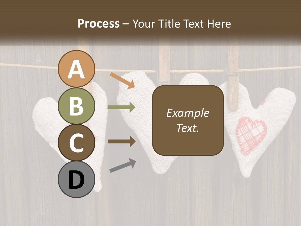 Three Hearts Hanging On A Clothes Line With Clothes Pins PowerPoint Template