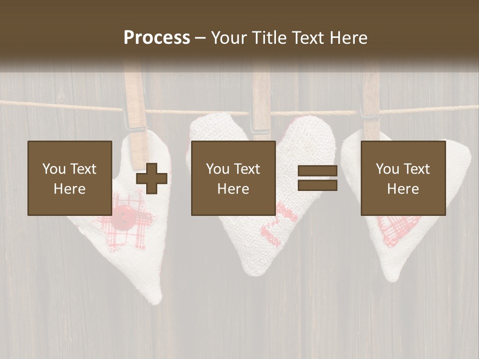 Three Hearts Hanging On A Clothes Line With Clothes Pins PowerPoint Template