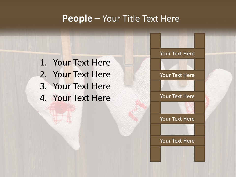 Three Hearts Hanging On A Clothes Line With Clothes Pins PowerPoint Template