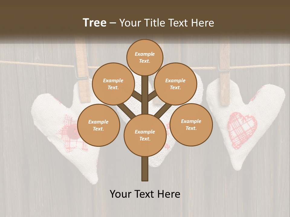 Three Hearts Hanging On A Clothes Line With Clothes Pins PowerPoint Template