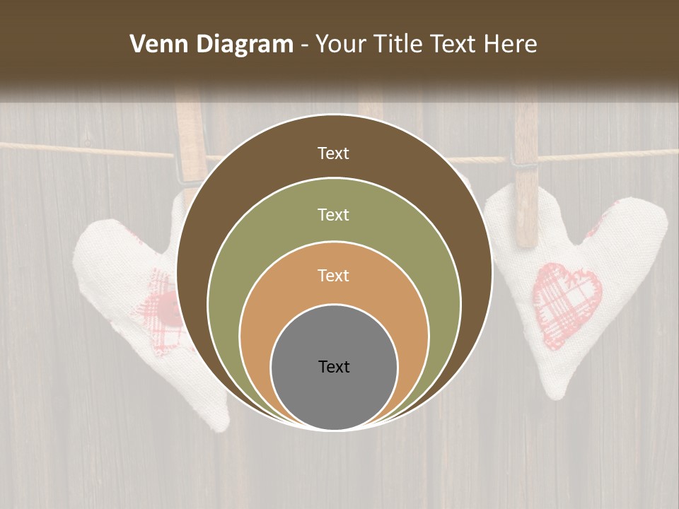 Three Hearts Hanging On A Clothes Line With Clothes Pins PowerPoint Template