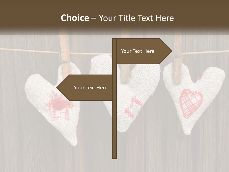 Three Hearts Hanging On A Clothes Line With Clothes Pins PowerPoint Template