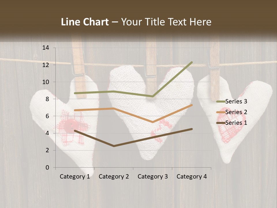Three Hearts Hanging On A Clothes Line With Clothes Pins PowerPoint Template