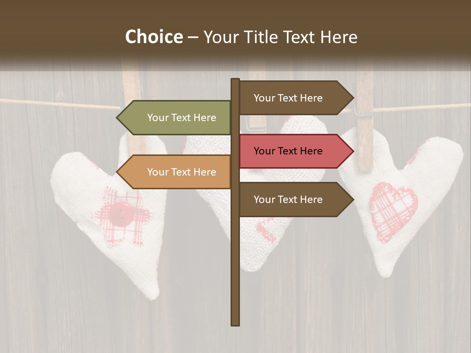 Three Hearts Hanging On A Clothes Line With Clothes Pins PowerPoint Template