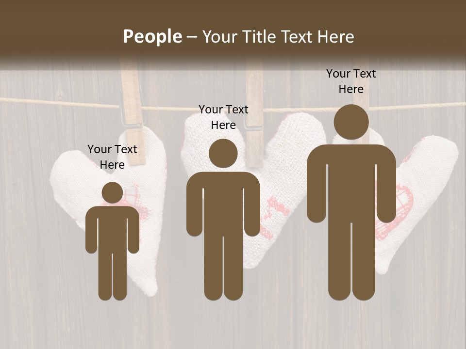 Three Hearts Hanging On A Clothes Line With Clothes Pins PowerPoint Template