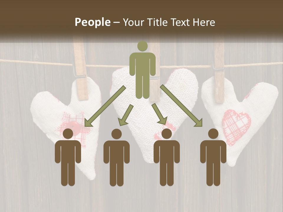 Three Hearts Hanging On A Clothes Line With Clothes Pins PowerPoint Template