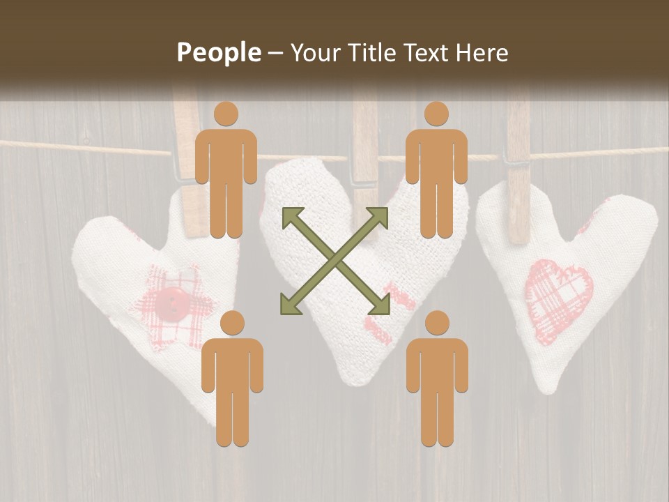 Three Hearts Hanging On A Clothes Line With Clothes Pins PowerPoint Template