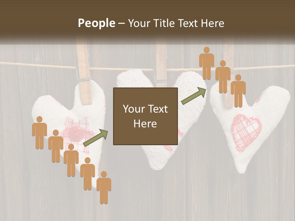 Three Hearts Hanging On A Clothes Line With Clothes Pins PowerPoint Template