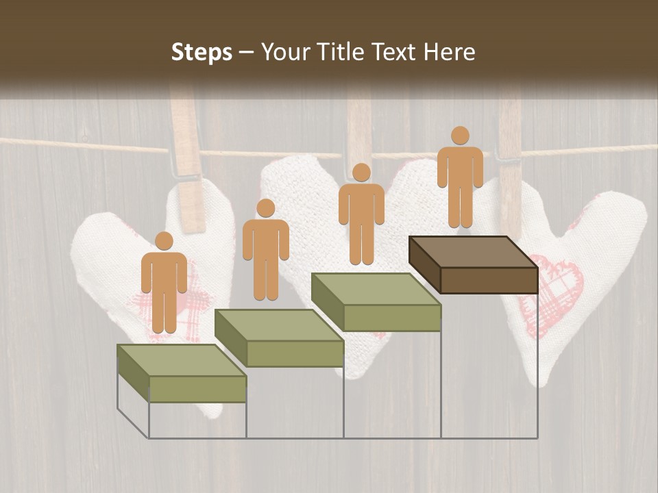 Three Hearts Hanging On A Clothes Line With Clothes Pins PowerPoint Template