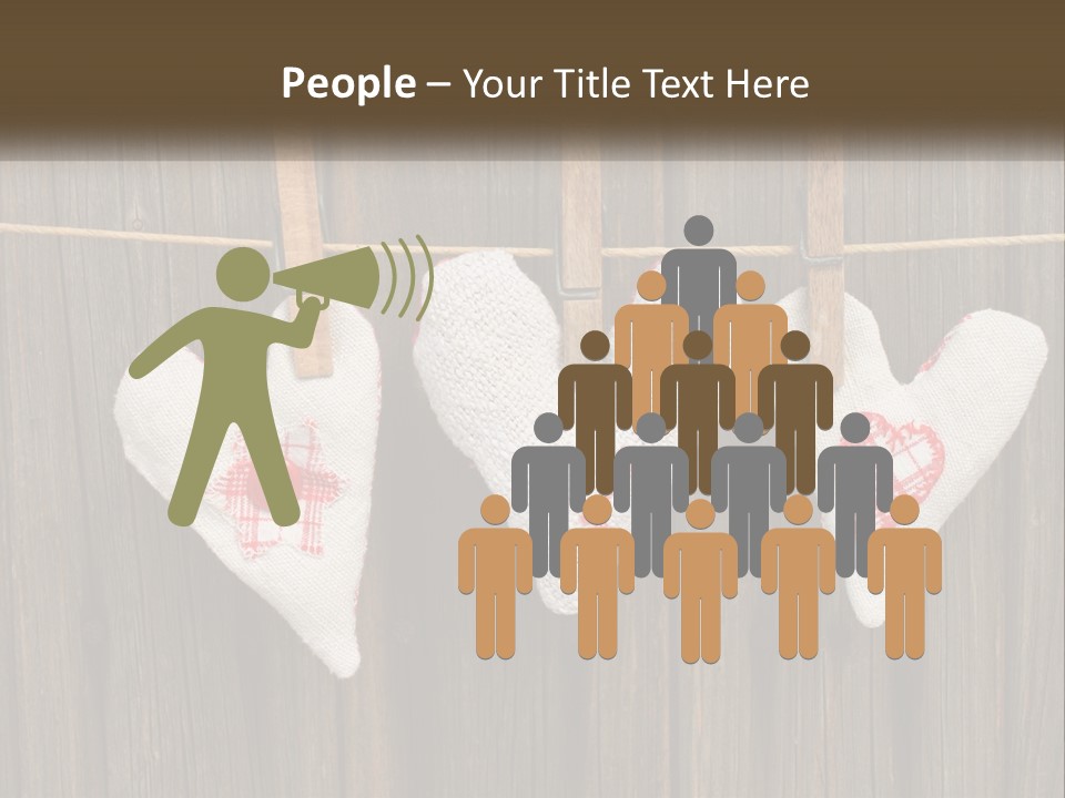 Three Hearts Hanging On A Clothes Line With Clothes Pins PowerPoint Template