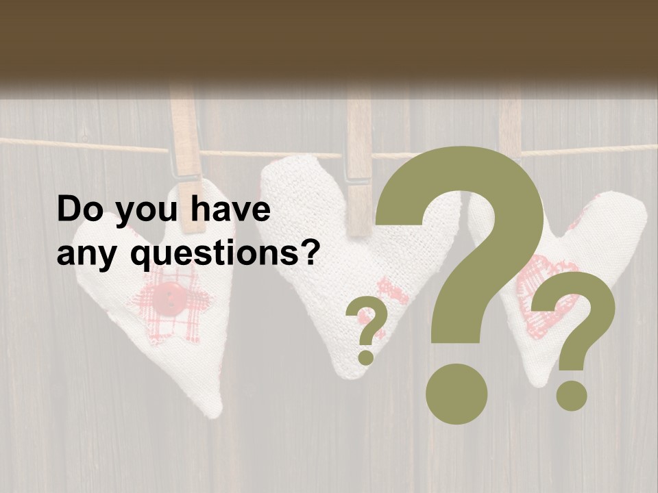 Three Hearts Hanging On A Clothes Line With Clothes Pins PowerPoint Template