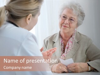 A Woman Talking To An Older Woman In A Doctor's Office PowerPoint Template