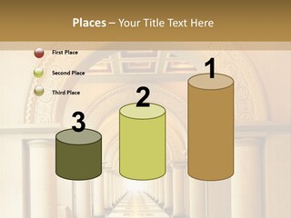 A Long Hallway With Columns And A Light At The End PowerPoint Template