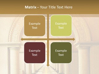 A Long Hallway With Columns And A Light At The End PowerPoint Template