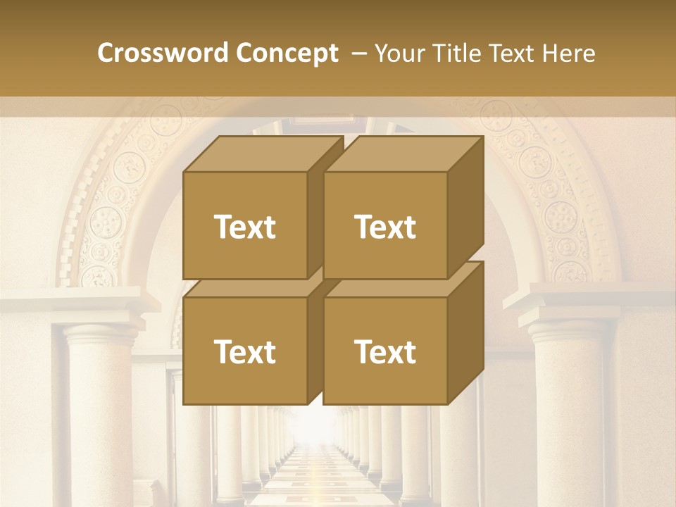 A Long Hallway With Columns And A Light At The End PowerPoint Template