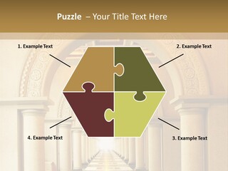 A Long Hallway With Columns And A Light At The End PowerPoint Template