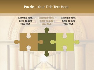 A Long Hallway With Columns And A Light At The End PowerPoint Template