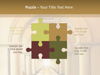 A Long Hallway With Columns And A Light At The End PowerPoint Template