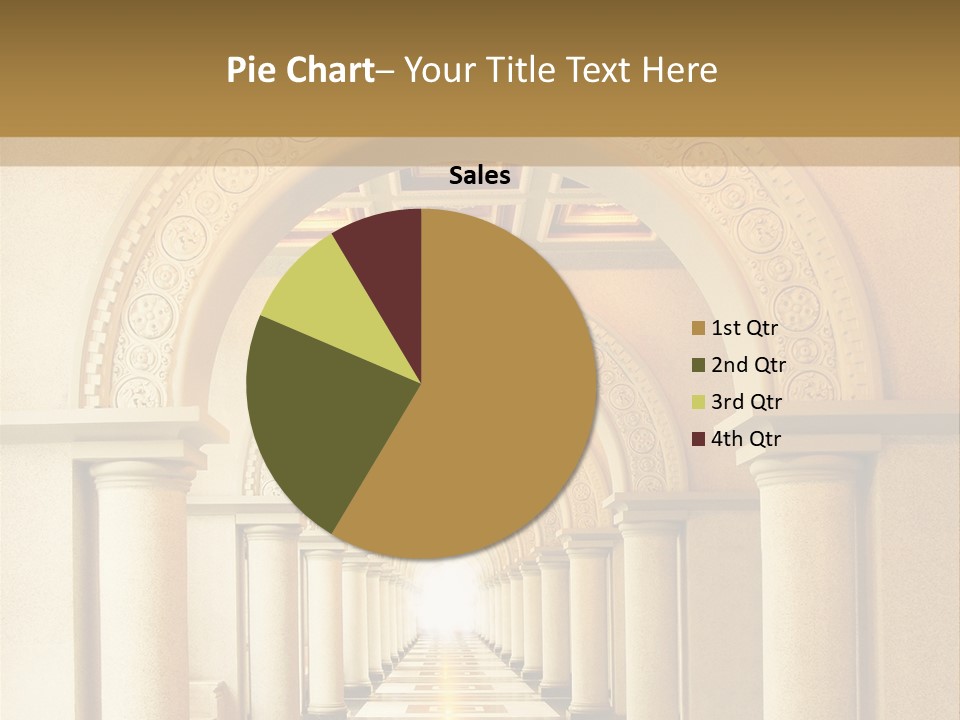 A Long Hallway With Columns And A Light At The End PowerPoint Template