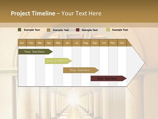 A Long Hallway With Columns And A Light At The End PowerPoint Template
