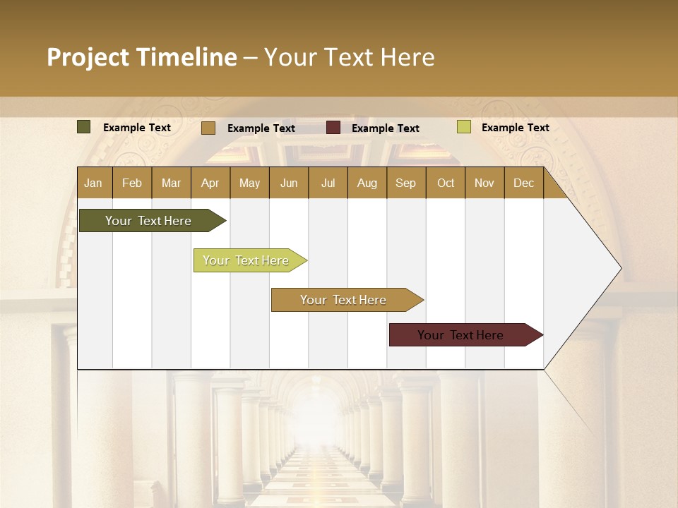 A Long Hallway With Columns And A Light At The End PowerPoint Template