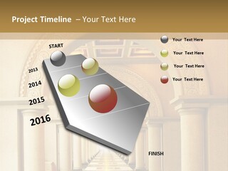 A Long Hallway With Columns And A Light At The End PowerPoint Template