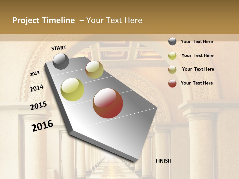 A Long Hallway With Columns And A Light At The End PowerPoint Template