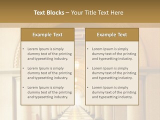 A Long Hallway With Columns And A Light At The End PowerPoint Template