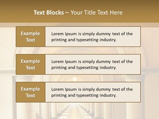 A Long Hallway With Columns And A Light At The End PowerPoint Template