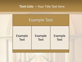 A Long Hallway With Columns And A Light At The End PowerPoint Template