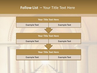 A Long Hallway With Columns And A Light At The End PowerPoint Template