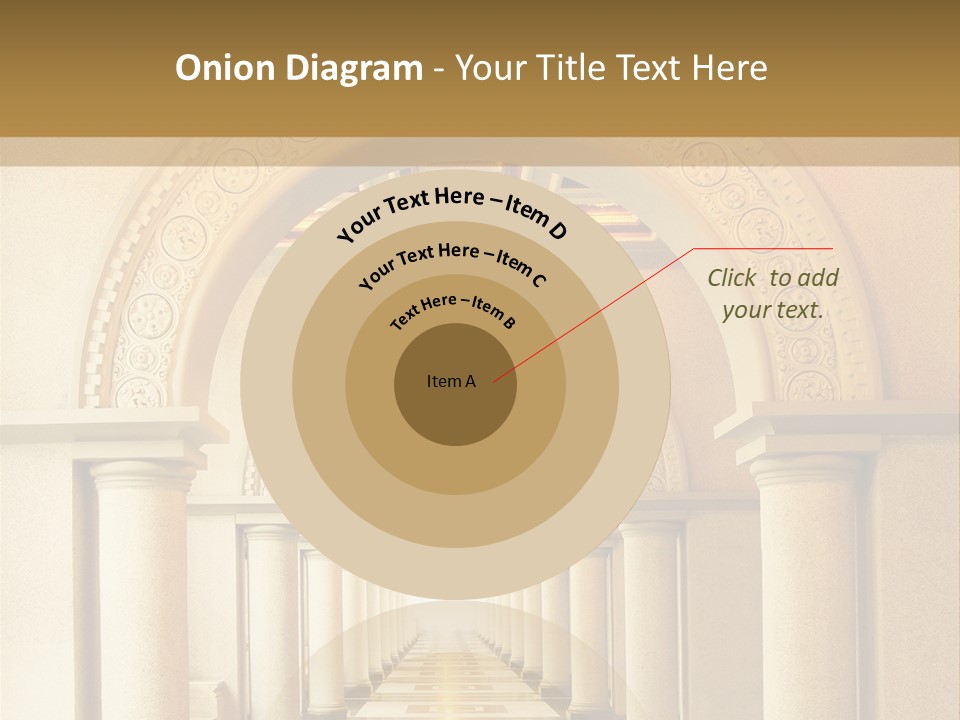 A Long Hallway With Columns And A Light At The End PowerPoint Template