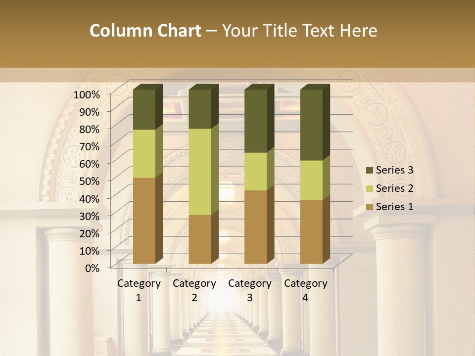 A Long Hallway With Columns And A Light At The End PowerPoint Template