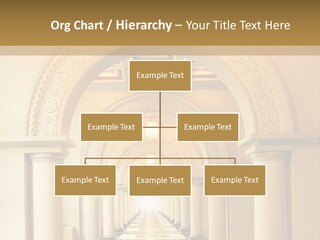 A Long Hallway With Columns And A Light At The End PowerPoint Template