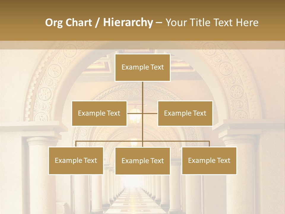 A Long Hallway With Columns And A Light At The End PowerPoint Template