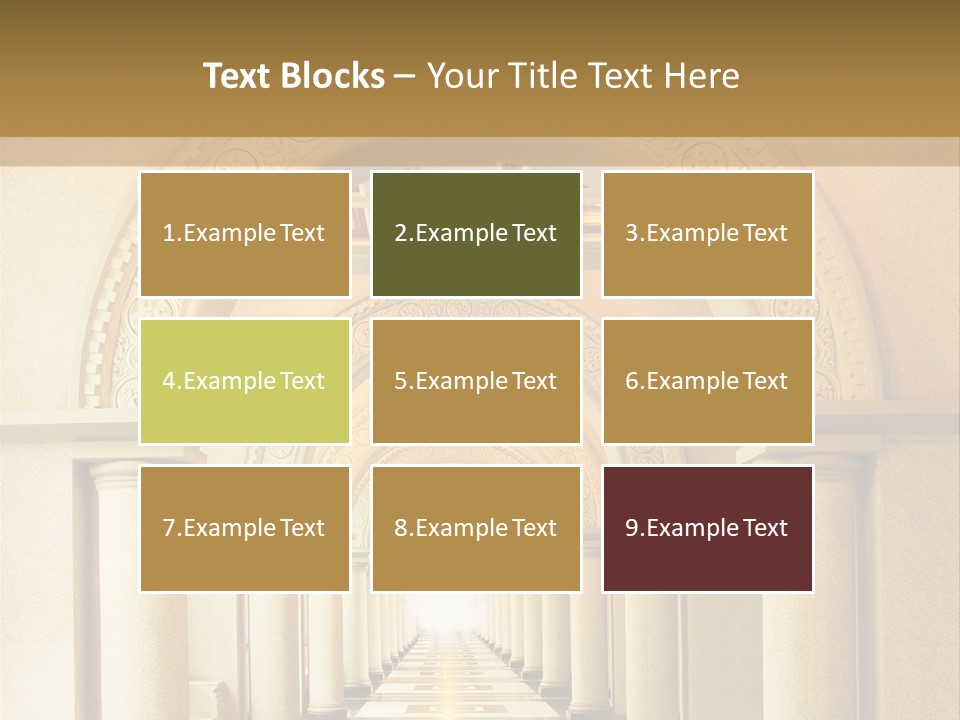 A Long Hallway With Columns And A Light At The End PowerPoint Template