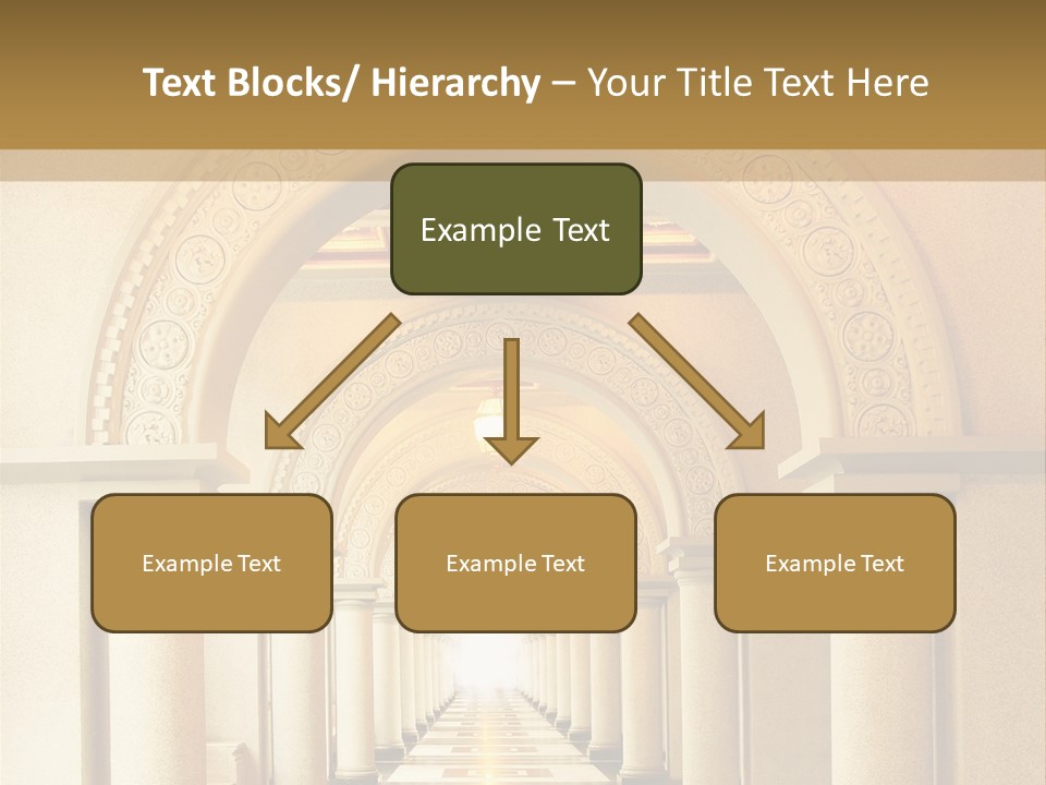 A Long Hallway With Columns And A Light At The End PowerPoint Template