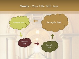 A Long Hallway With Columns And A Light At The End PowerPoint Template