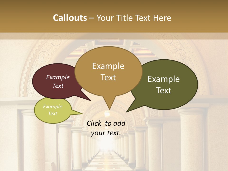 A Long Hallway With Columns And A Light At The End PowerPoint Template