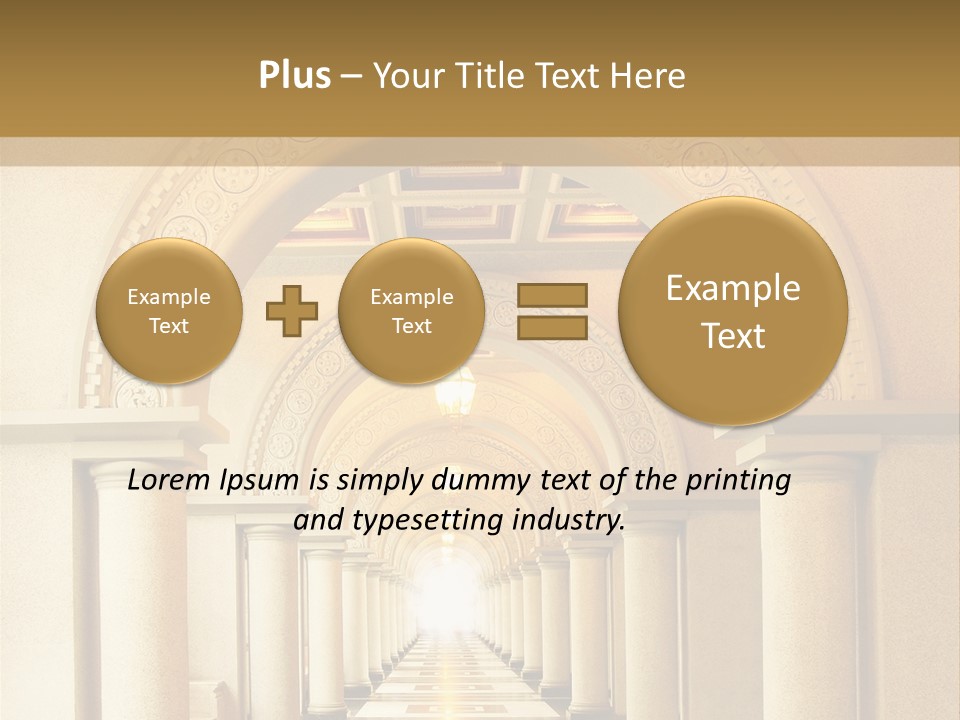 A Long Hallway With Columns And A Light At The End PowerPoint Template