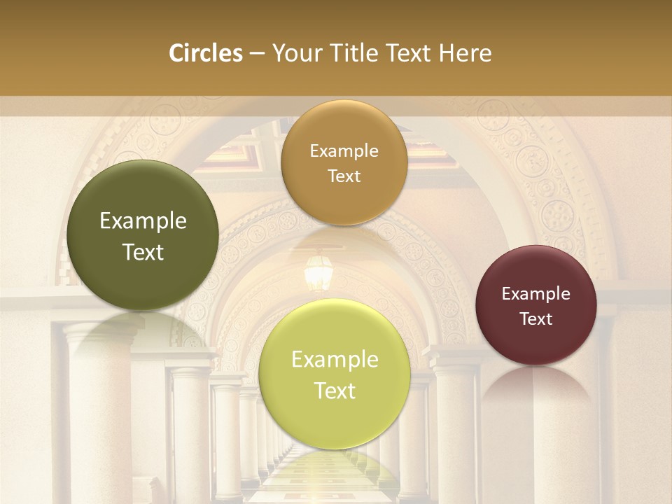 A Long Hallway With Columns And A Light At The End PowerPoint Template
