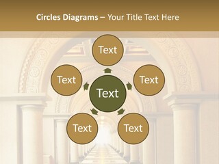 A Long Hallway With Columns And A Light At The End PowerPoint Template