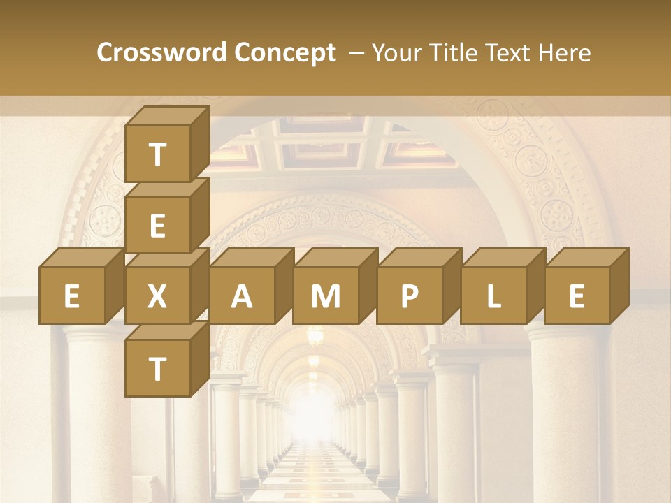 A Long Hallway With Columns And A Light At The End PowerPoint Template