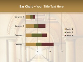 A Long Hallway With Columns And A Light At The End PowerPoint Template