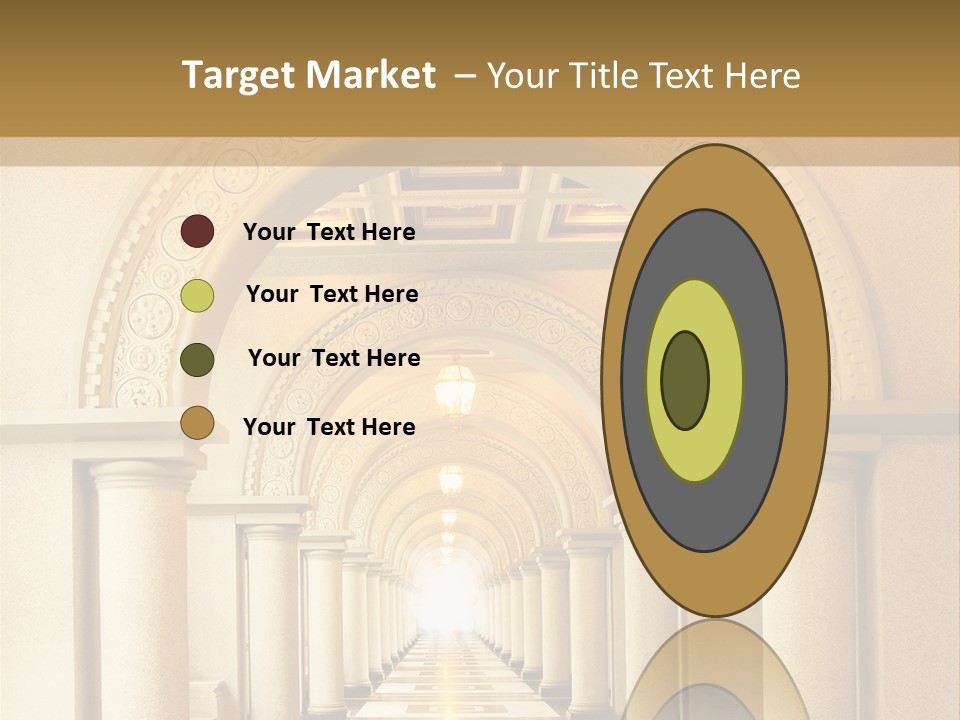 A Long Hallway With Columns And A Light At The End PowerPoint Template