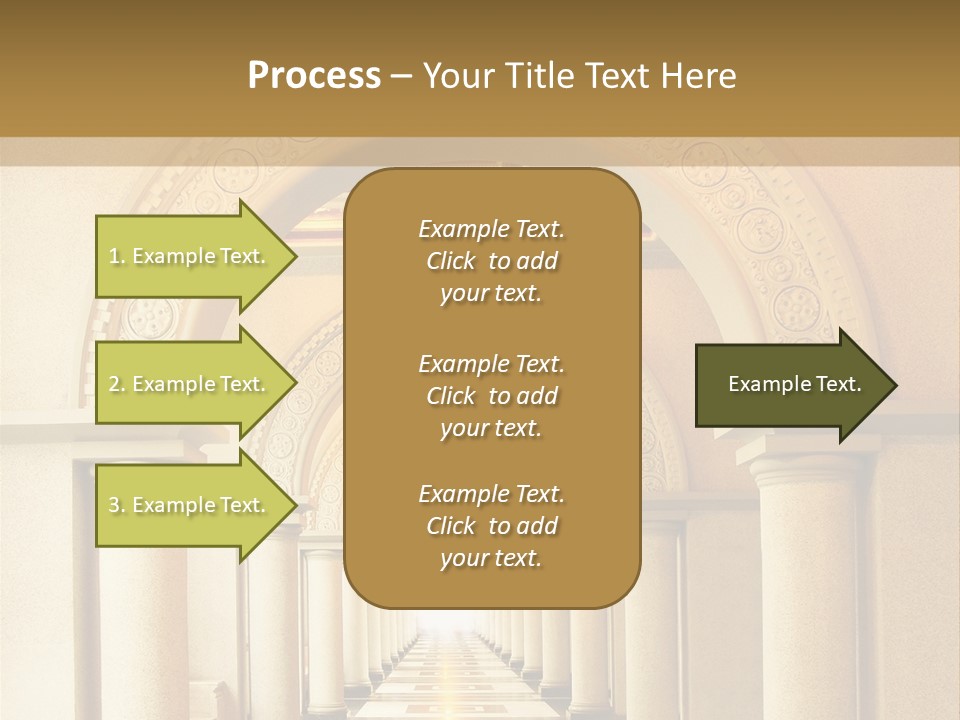 A Long Hallway With Columns And A Light At The End PowerPoint Template
